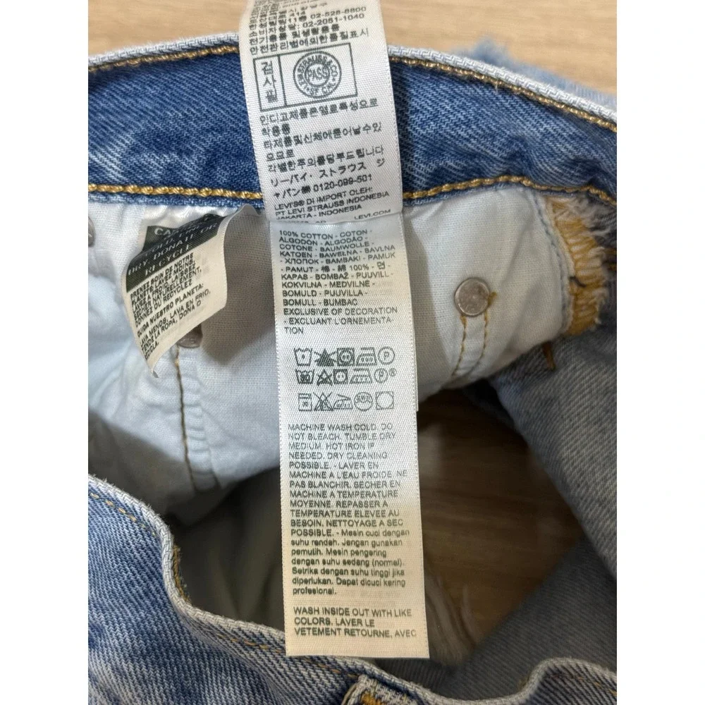Levi's Women 501 Original Shorts 26 Blue Distressed High Rise Raw Hem Festival